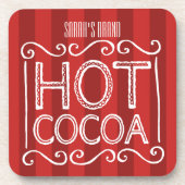 赤のストライプが付いている熱いココアはあなたの名前を加えます コースター (正面)