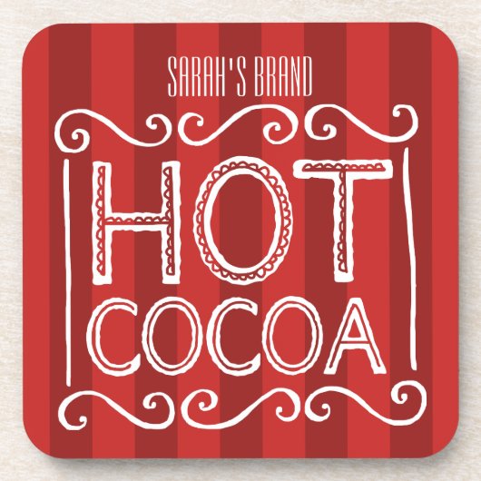 赤のストライプが付いている熱いココアはあなたの名前を加えます コースター (正面)