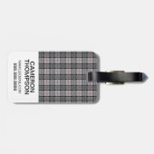 赤のストライプとの灰色のカスタムな写真ピクセル格子縞 ラゲッジタグ (裏面横)