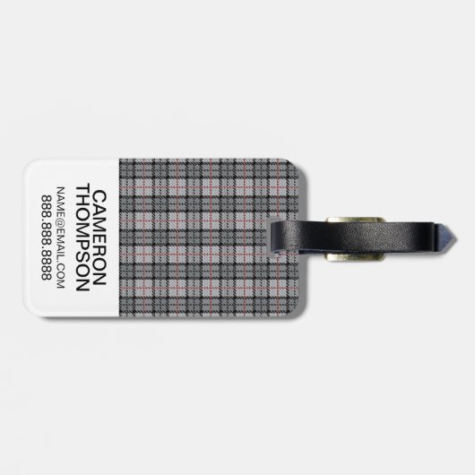 赤のストライプとの灰色のカスタムな写真ピクセル格子縞 ラゲッジタグ (裏面横)