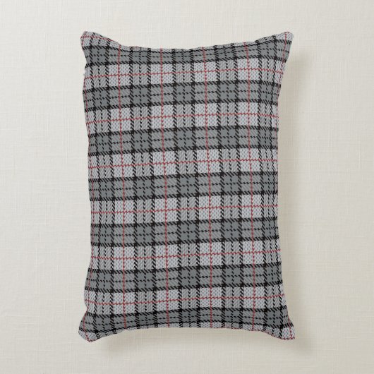 赤のストライプとの灰色のピクセル格子縞 アクセントクッション (正面(垂直))