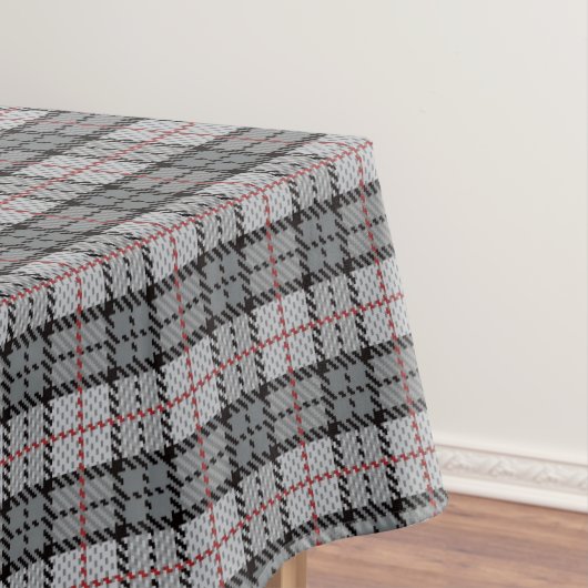 赤のストライプとの灰色のピクセル格子縞 テーブルクロス (インサイチュ)