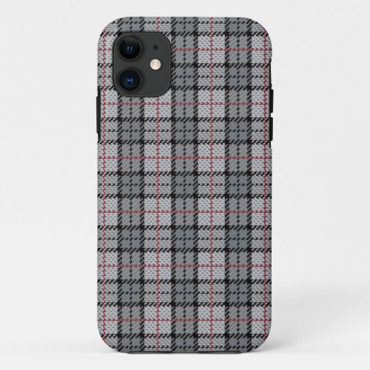 赤のストライプとの灰色のピクセル格子縞 Case-Mate iPhoneケース (裏面)