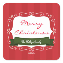 赤のストライプと緑のホリデーシーズンにぴったりなクリスマスステッカー