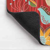 赤のストライプのお洒落で、シックな花の庭 マウスパッド (コーナー)