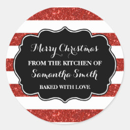 赤のストライプのクリスマスのベーキングのステッカー ラウンドシール