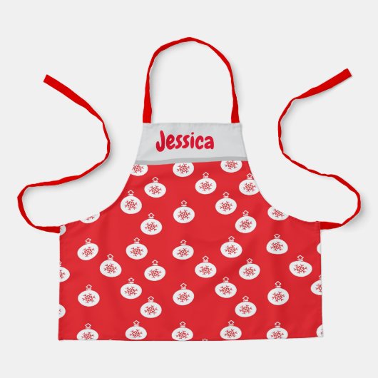 赤のスノーフレークオーナメント エプロン (正面)