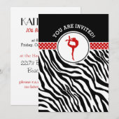 赤のゼブラ柄のカスタマイズ体操 招待状 (正面/裏面)