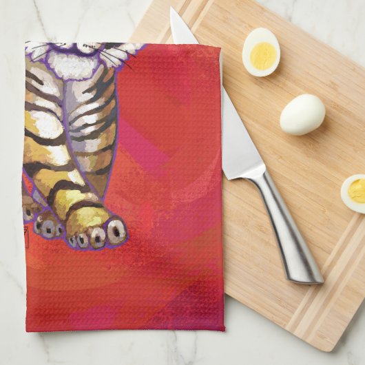 赤のタイガークリスマス キッチンタオル (四つ折り)