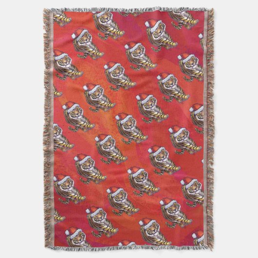 赤のタイガークリスマス スローブランケット (正面縦)