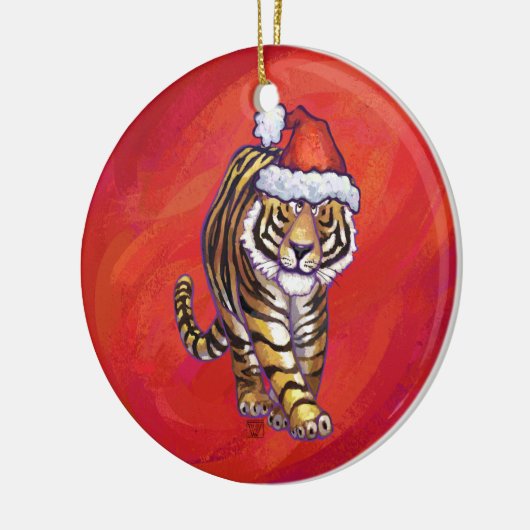 赤のタイガークリスマス セラミックオーナメント (左)