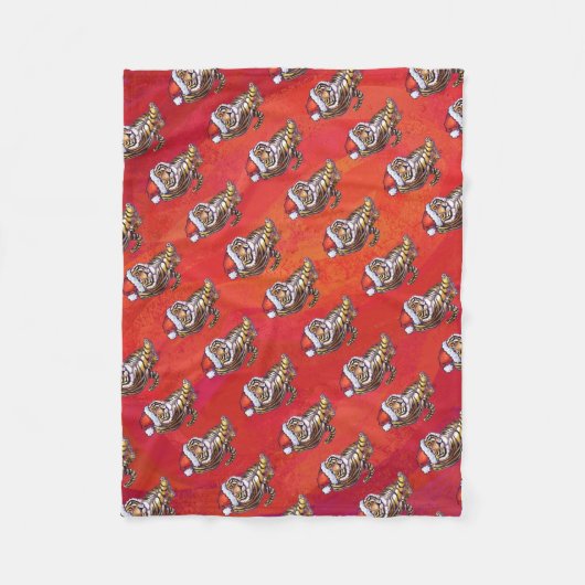 赤のタイガークリスマス フリースブランケット (正面)