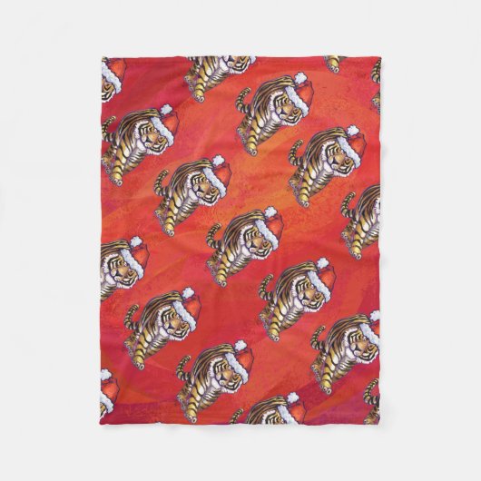 赤のタイガークリスマス フリースブランケット (正面)