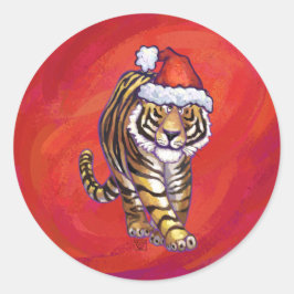 赤のタイガークリスマス ラウンドシール