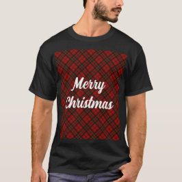 赤のタータン　楽しいクリスマス休暇　カスタムテキスト Tシャツ