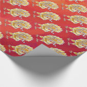 赤のチキンクリスマス ラッピングペーパー (角)