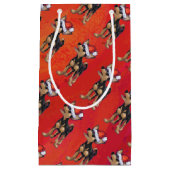 赤のチワワのクリスマス スモールペーパーバッグ (正面)