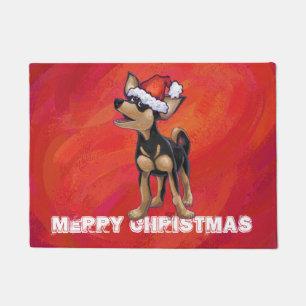 赤のチワワのクリスマス ドアマット