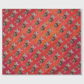赤のチワワのクリスマス ラッピングペーパー (フラット)