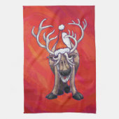 赤のトナカイのクリスマス キッチンタオル (縦)