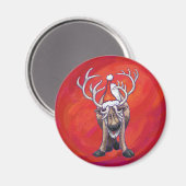 赤のトナカイのクリスマス マグネット (正面/裏面)