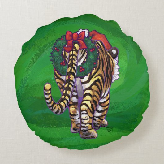 赤のトラのクリスマス ラウンドクッション (裏面)