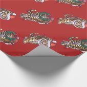 赤のトラのクリスマス ラッピングペーパー (角)