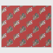 赤のトラのクリスマス ラッピングペーパー (フラット)