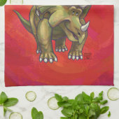 赤のトリケラトップクリスマス キッチンタオル (折り畳み)