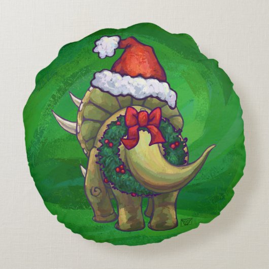 赤のトリケラトップクリスマス ラウンドクッション (裏面)