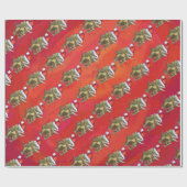 赤のトリケラトップクリスマス ラッピングペーパー (フラット)
