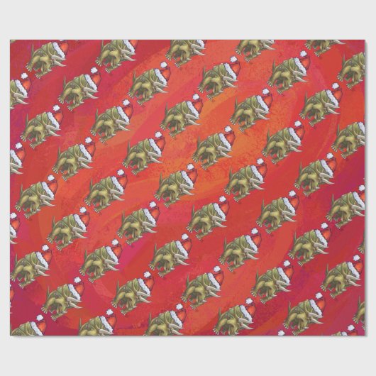 赤のトリケラトップクリスマス ラッピングペーパー (フラット)