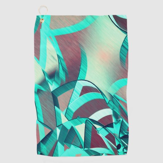 赤のドリズルされたイメージに青またはシアンの縞が表示される ゴルフタオル (正面)