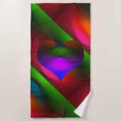 赤のネオン、ピンク、オレンジの緑 ビーチタオル (正面)