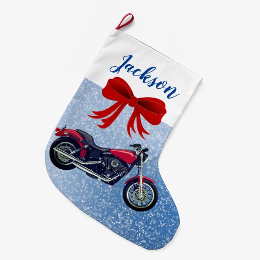 赤のバイク&スノーラージクリスマスストッキング ラージクリスマスストッキング (正面 (吊り時))