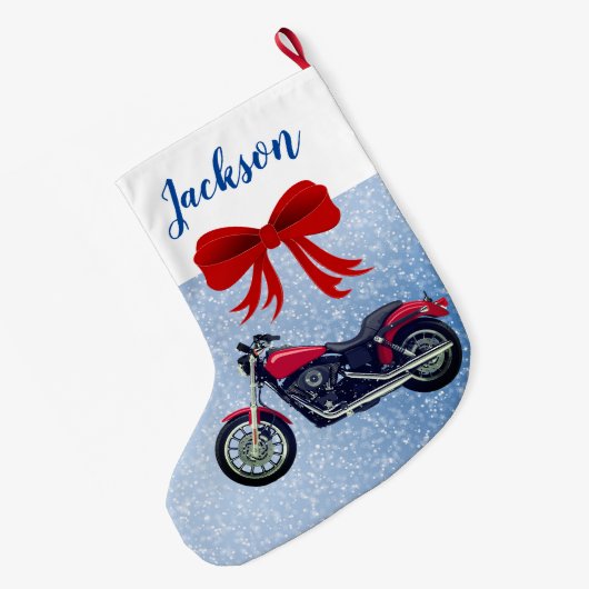 赤のバイク&スノーラージクリスマスストッキング ラージクリスマスストッキング (裏面 (吊り時))