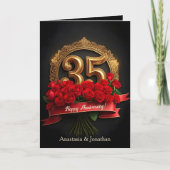 赤のバラと金ゴールド第35回結婚記念 カード (正面)