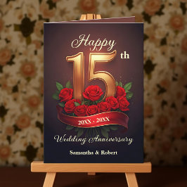 赤のバラと金ゴールド15周年結婚を迎える カード