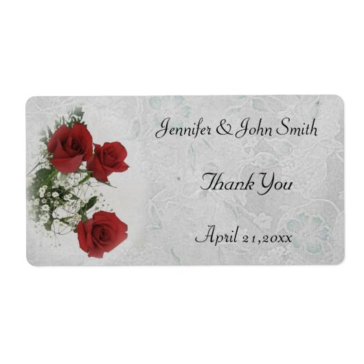 赤のバラ結婚の感謝 ラベル (正面)