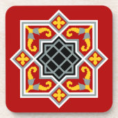 赤のバルセロナのタイルの赤い八角形パターン コースター (正面)