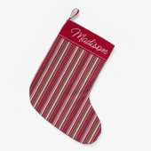 赤のパタストライプのーン名 スモールクリスマスストッキング (正面 (吊り時))