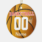 赤のパーソナライズされたバスケットボール番号オーナメント セラミックオーナメント (左)