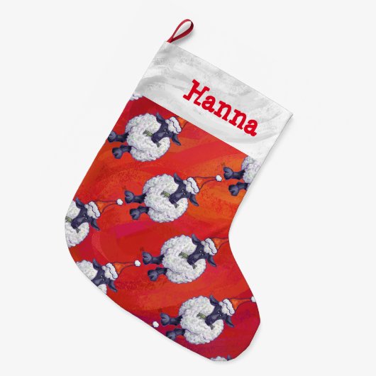 赤のヒツジのクリスマス ラージクリスマスストッキング (正面 (吊り時))