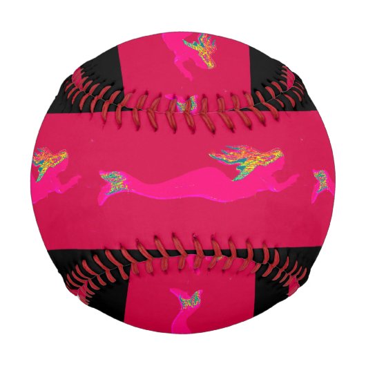 赤のピンクの人魚 野球ボール (裏面)