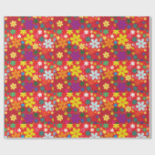 赤のフラワーパワー ラッピングペーパー (フラット)