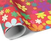 赤のフラワーパワー ラッピングペーパー (ロールコーナー)