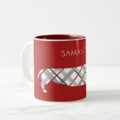 赤のプレイド・ダッシュンパーソナライズされたト ツートーンマグカップ (正面左)