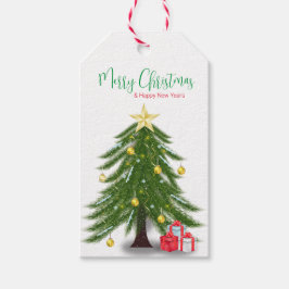 赤のプレゼントがあるクリスマスツリー ギフトタグ