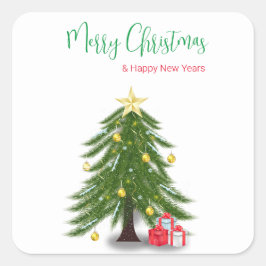 赤のプレゼントがあるクリスマスツリー スクエアシール