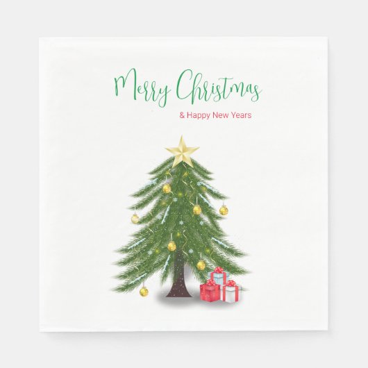赤のプレゼントがあるクリスマスツリー スタンダードランチョンナプキン (正面)